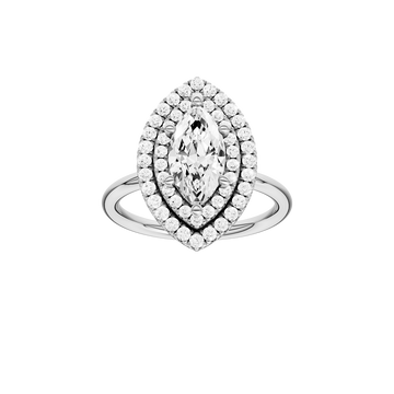 A front view of the Marquise cut diamond engagement ring in 14k white gold with a plain band and solitaire setting