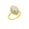 A three-quarter view of the Marquise cut diamond engagement ring in 14k yellow gold with a plain band and solitaire setting