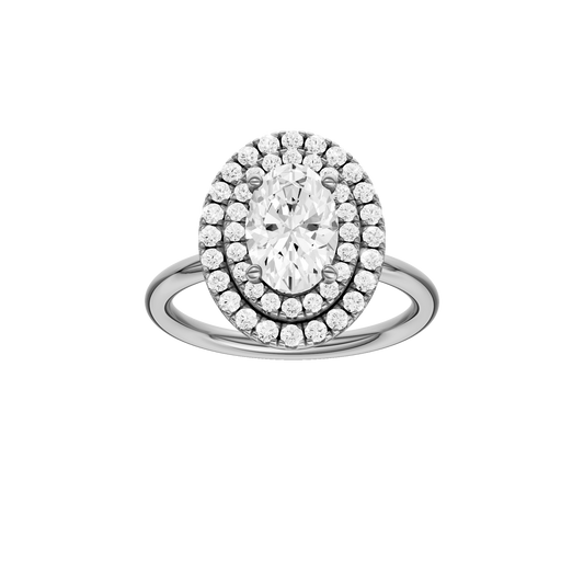 A front view of the Oval cut diamond engagement ring in 14k white gold with a plain band and solitaire setting