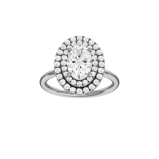 A front view of the Oval cut diamond engagement ring in platinum with a plain band and solitaire setting
