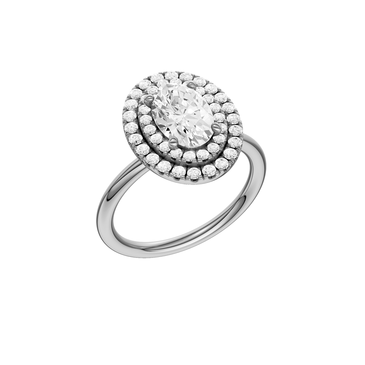 A three-quarter view of the Oval cut diamond engagement ring in 14k white gold with a plain band and solitaire setting