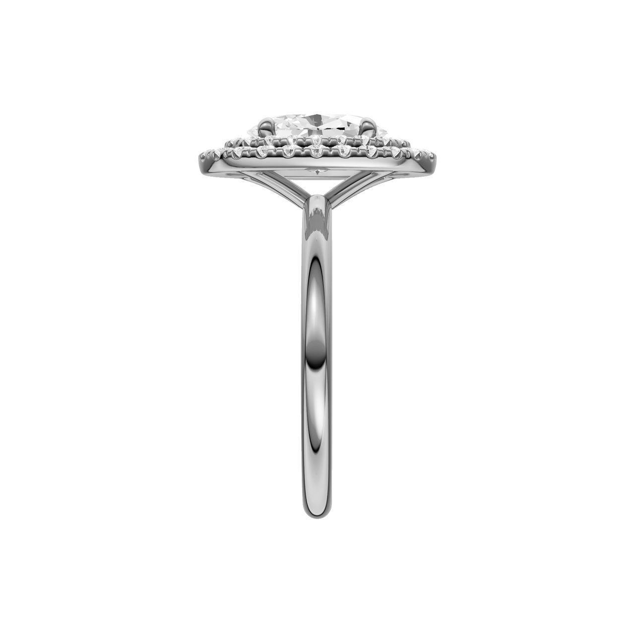 A side view of the Oval cut diamond engagement ring in 14k white gold with a plain band and solitaire setting