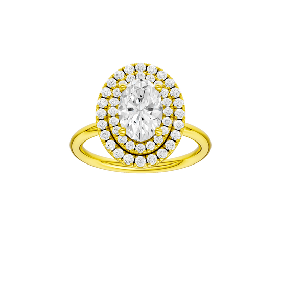 A front view of the Oval cut diamond engagement ring in 14k yellow gold with a plain band and solitaire setting