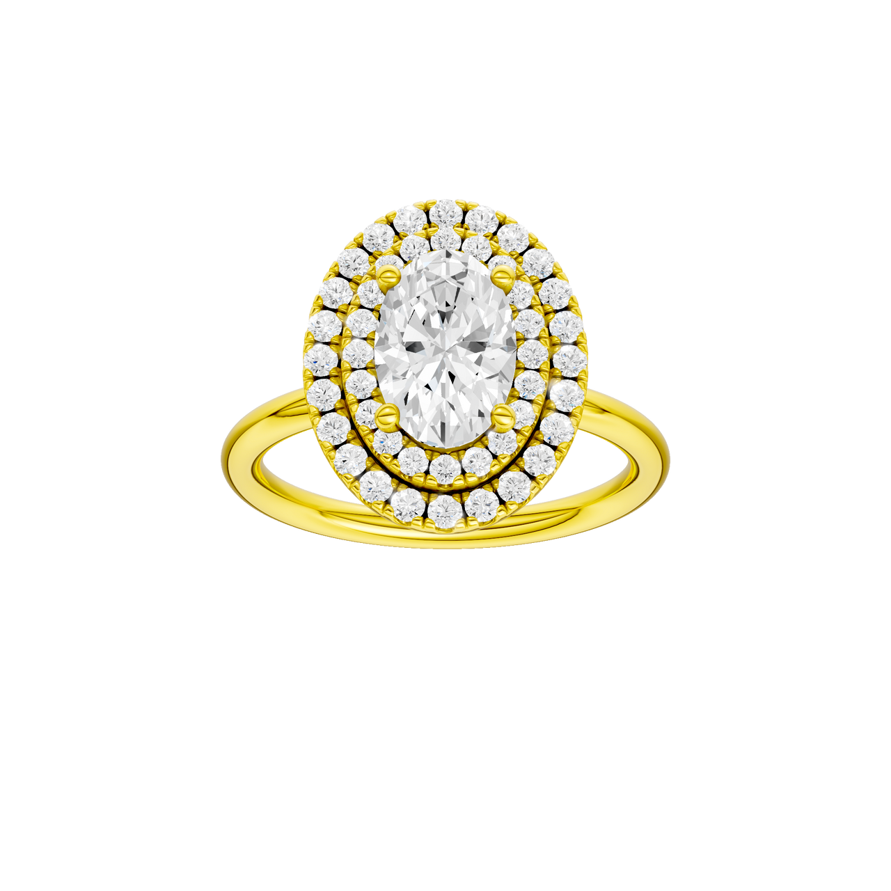 A front view of the Oval cut diamond engagement ring in 14k yellow gold with a plain band and solitaire setting