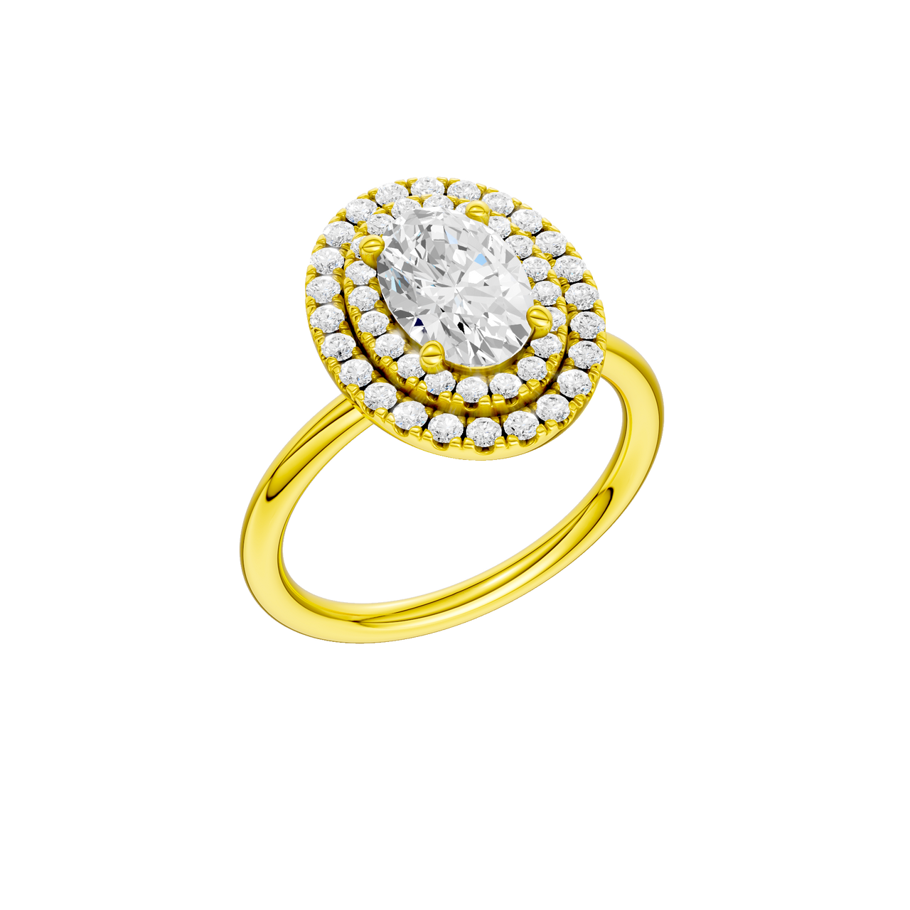 A three-quarter view of the Oval cut diamond engagement ring in 14k yellow gold with a plain band and solitaire setting