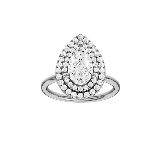 A front view of the Pear cut diamond engagement ring in 14k white gold with a plain band and solitaire setting