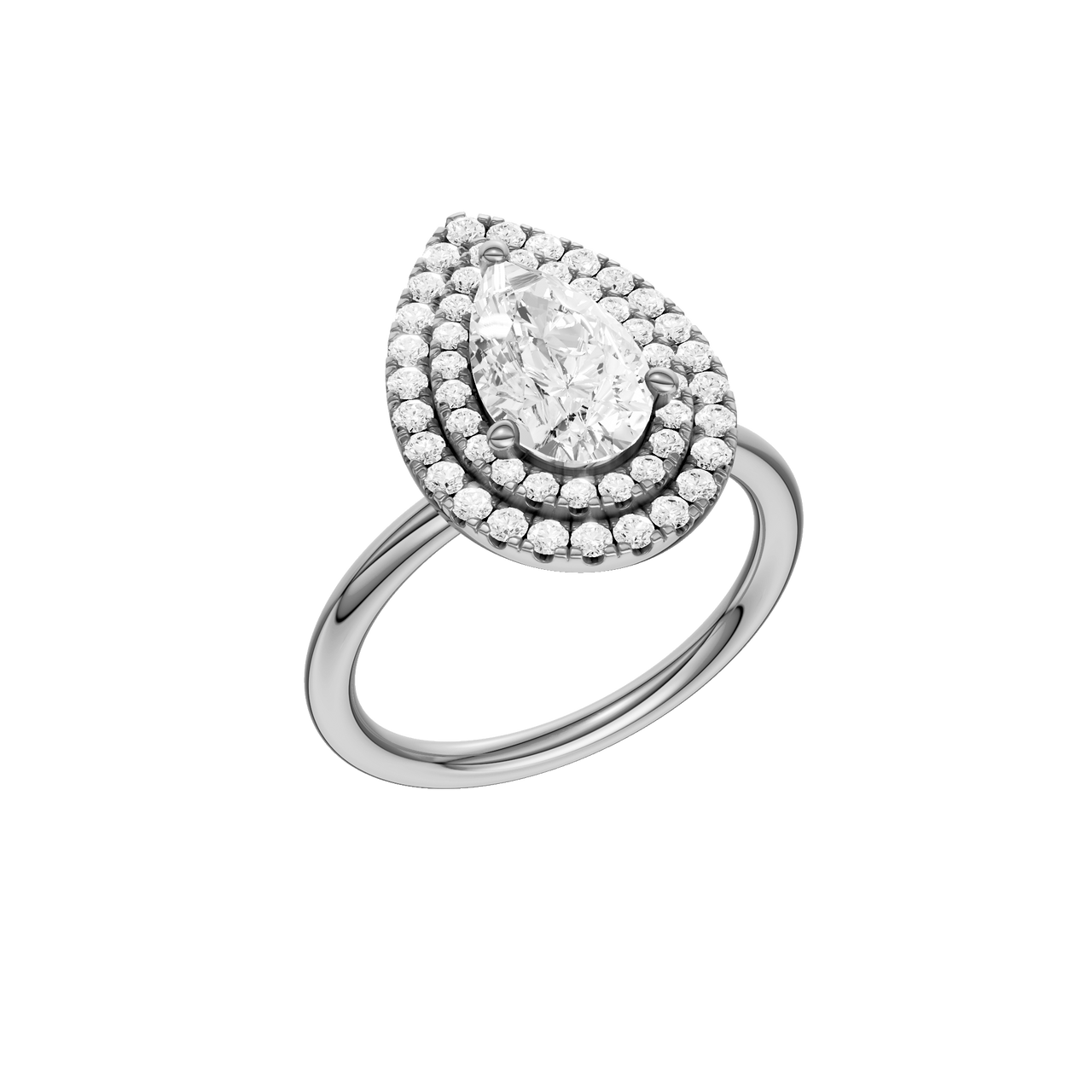 A three-quarter view of the Pear cut diamond engagement ring in 14k white gold with a plain band and solitaire setting