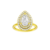 A front view of the Pear cut diamond engagement ring in 14k yellow gold with a plain band and solitaire setting