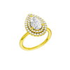 A three-quarter view of the Pear cut diamond engagement ring in 14k yellow gold with a plain band and solitaire setting