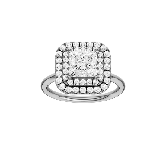A front view of the Princess cut diamond engagement ring in platinum  with a plain band and solitaire setting