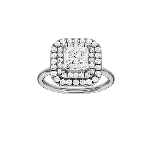 A front view of the Princess cut diamond engagement ring in 14k white gold with a plain band and solitaire setting