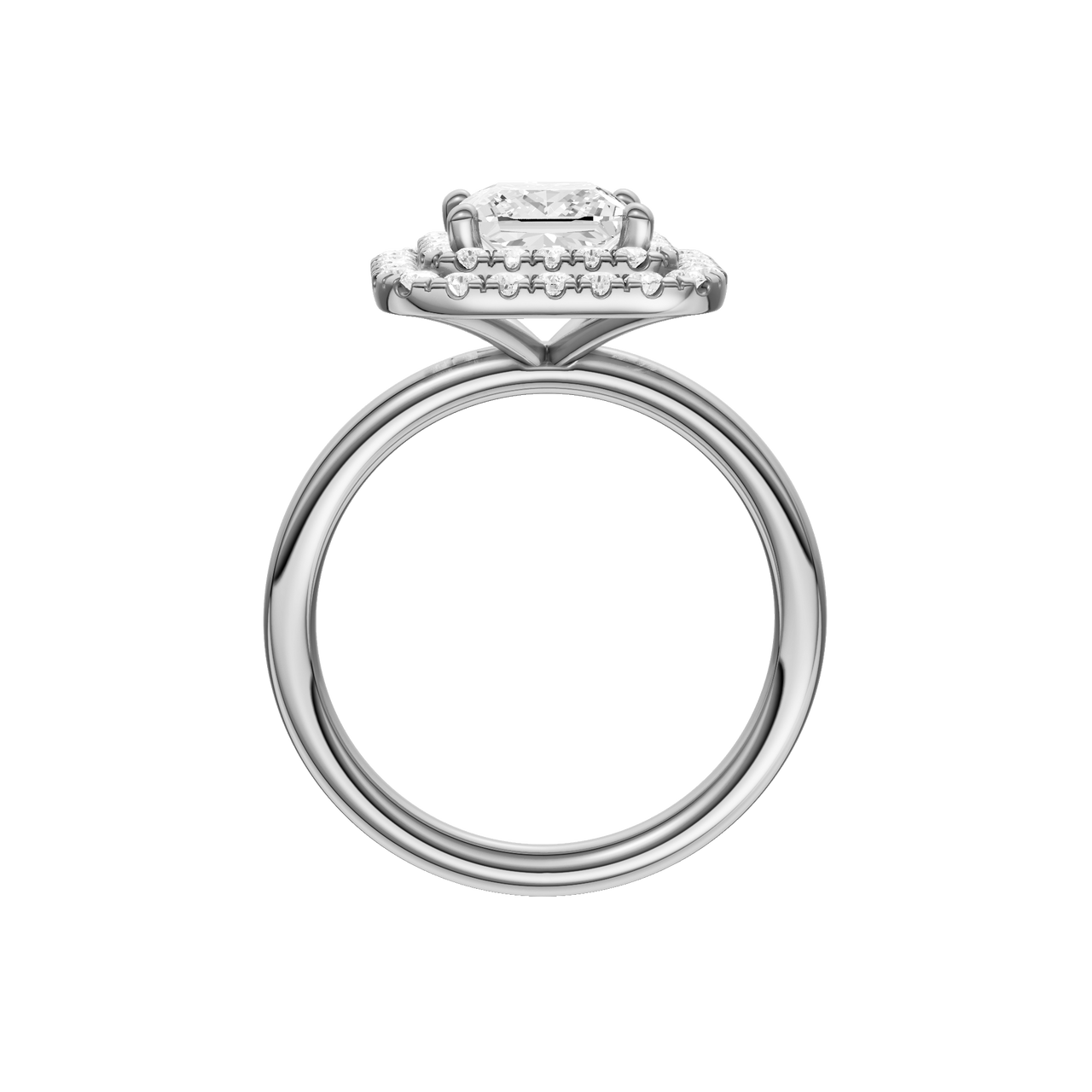 A profile view of the Princess cut diamond engagement ring in 14k white gold with a plain band and solitaire setting