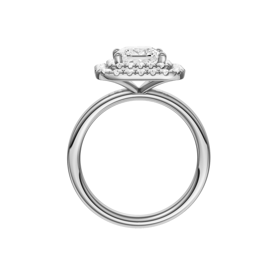 A profile view of the Princess cut diamond engagement ring in platinum  with a plain band and solitaire setting