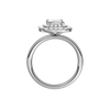 A profile view of the Radiant cut diamond engagement ring in 14k white gold with a plain band and solitaire setting