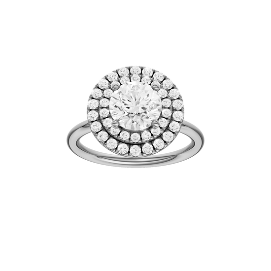 A front view of the Round cut diamond engagement ring in 14k white gold with a plain band and solitaire setting