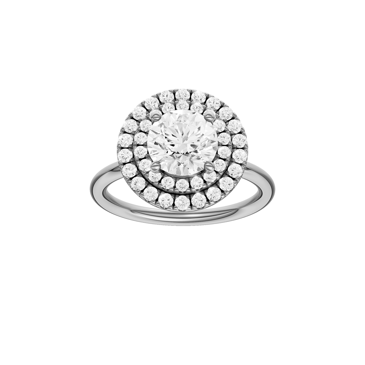 A front view of the Round cut diamond engagement ring in 14k white gold with a plain band and solitaire setting