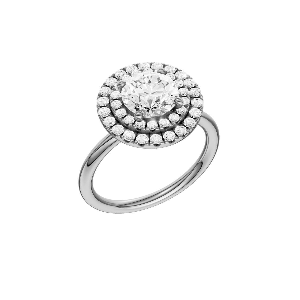 A three-quarter view of the Round cut diamond engagement ring in platinum with a plain band and solitaire setting