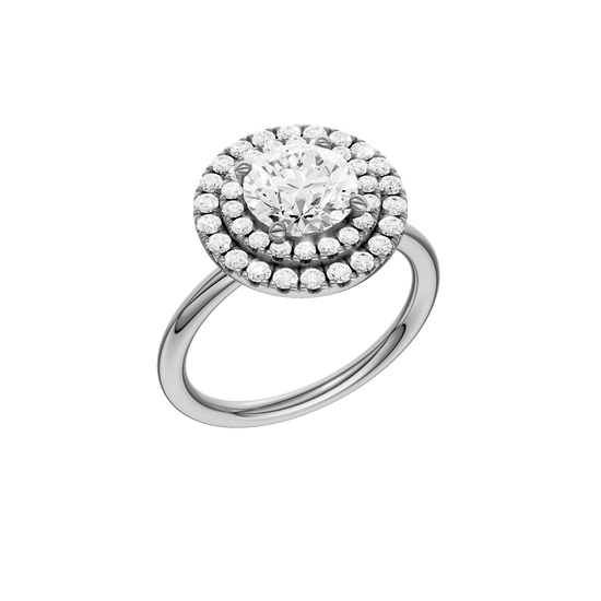 A three-quarter view of the Round cut diamond engagement ring in 14k white gold with a plain band and solitaire setting