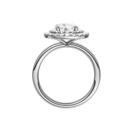 A profile view of the Round cut diamond engagement ring in 14k white gold with a plain band and solitaire setting