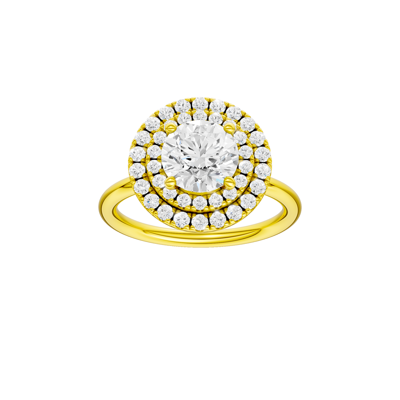A front view of the Round cut diamond engagement ring in 14k yellow gold with a plain band and solitaire setting