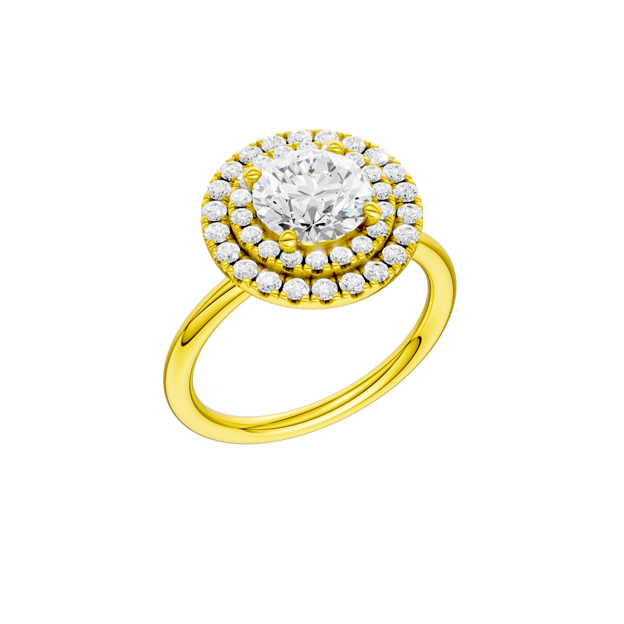 A three-quarter view of the Round cut diamond engagement ring in 14k yellow gold with a plain band and solitaire setting