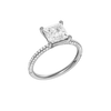 A three-quarter view of the Princess cut diamond engagement ring in 14k white gold with a pavé diamond band and cathedral setting