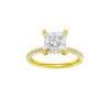 A front view of the Princess cut diamond engagement ring in 14k yellow gold with a pavé diamond band and cathedral setting