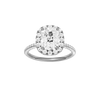 A front view of the Elongated cushion cut diamond engagement ring in platinum with a pavé diamond band and solitaire setting
