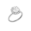 A three-quarter view of the Elongated cushion cut diamond engagement ring in 14k white gold with a pavé diamond band and solitaire setting