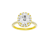 A front view of the Elongated cushion cut diamond engagement ring in 14k yellow gold with a pavé diamond band and solitaire setting