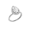 A three-quarter view of the Pear cut diamond engagement ring in 14k white gold with a pavé diamond band and solitaire setting