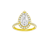 A front view of the Pear cut diamond engagement ring in 14k yellow gold with a pavé diamond band and solitaire setting