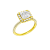 A three-quarter view of the Princess cut diamond engagement ring in 14k yellow gold with a pavé diamond band and solitaire setting