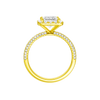 A profile view of the Princess cut diamond engagement ring in 14k yellow gold with a pavé diamond band and solitaire setting