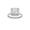 A front view of the Princess cut diamond engagement ring in platinum with a pavé diamond band and solitaire setting