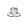 A front view of the Radiant cut diamond engagement ring in platinum with a pavé diamond band and solitaire setting