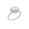 A three-quarter view of the Round cut diamond engagement ring in 14k white gold with a pavé diamond band and solitaire setting