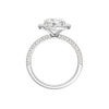 A profile view of the Round cut diamond engagement ring in 14k white gold with a pavé diamond band and solitaire setting