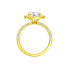 A profile view of the Round cut diamond engagement ring in 14k yellow gold with a pavé diamond band and solitaire setting