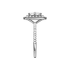 A side view of the Elongated cushion cut diamond engagement ring in platinum with a pavé diamond band and solitaire setting