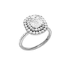 A three-quarter view of the Elongated cushion cut diamond engagement ring in platinum with a pavé diamond band and solitaire setting