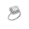 A three-quarter view of the Princess cut diamond engagement ring in 14k white gold with a pavé diamond band and solitaire setting