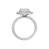 A profile view of the Princess cut diamond engagement ring in 14k white gold with a pavé diamond band and solitaire setting