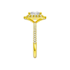 A side view of the Princess cut diamond engagement ring in 14k yellow gold with a pavé diamond band and solitaire setting