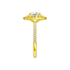 A side view of the Round cut diamond engagement ring in 14k yellow gold with a pavé diamond band and solitaire setting