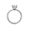 A profile view of the Elongated cushion cut diamond engagement ring in 14k white gold with a prong diamond band and cathedral setting