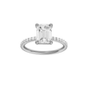 A front view of the Emerald cut diamond engagement ring in platinum with a prong diamond band and cathedral setting