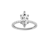 A front view of the Marquise cut diamond engagement ring in 14k white gold with a prong diamond band and cathedral setting