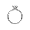 A profile view of the Marquise cut diamond engagement ring in 14k white gold with a prong diamond band and cathedral setting