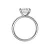 A profile view of the Princess cut diamond engagement ring in 14k white gold with a prong diamond band and cathedral setting